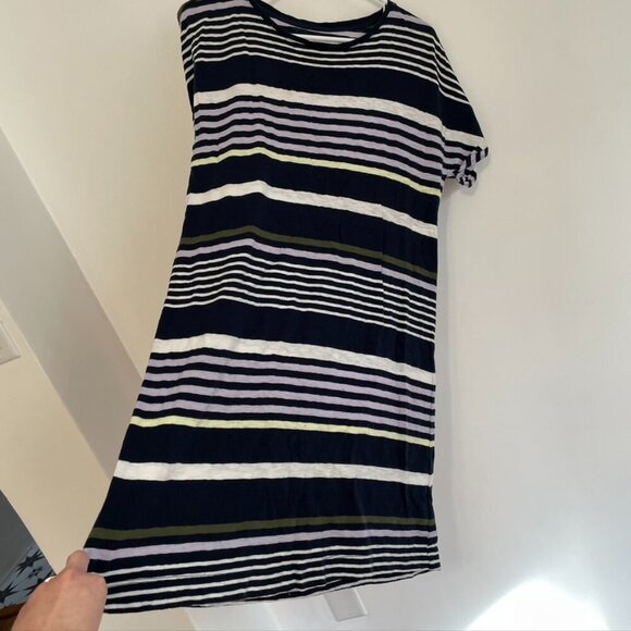 LOU GREY ANN TAYLOR LOFT Stripe Cuffed Tee Dress Navy Blue Multi 100% Cotton S - Picture 9 of 13